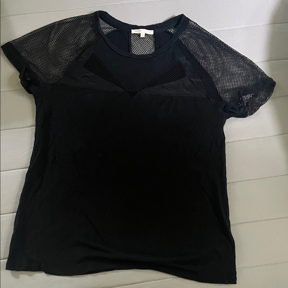 Maje Black Mesh Sleeve Tee great condition